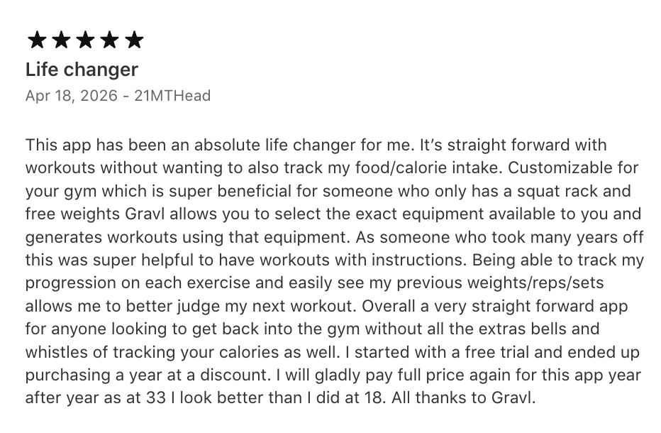 Review de usuario de Gravl 3