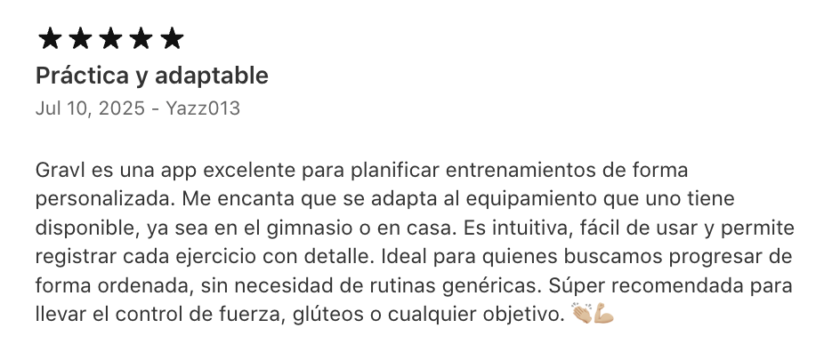 Review de usuario de Gravl 8